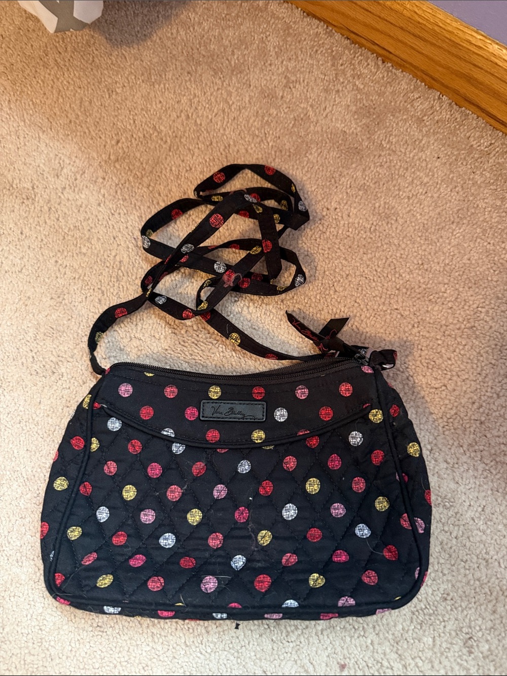 Vera Bradley Black Quilted Crossbody with Red, Yellow & White Polka Dots